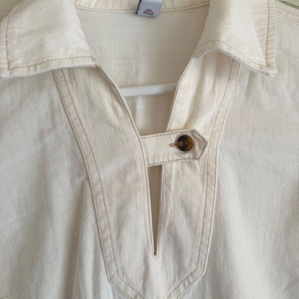 NWT Old Navy Tunic Dress Ivory Cotton Denim Twill Long Sleeve Split Neck Medium - Picture 3 of 7